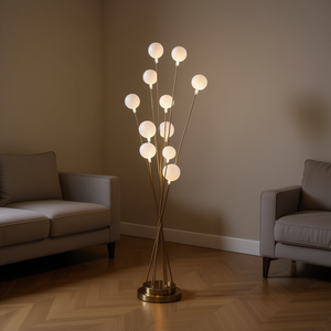 Lámpara de Pie LED de Acrílico con 11 Luces, Diseño Moderno de 46 Pulgadas, Base de Metal Dorado Amarillo, Luz Blanca Cálida, Uso Residencial - Product Image 2