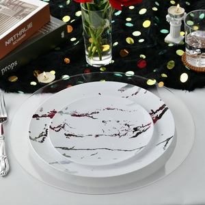 10 Inch Disposables Plastic Fruit Dishes Cake Dessert Marbling Round White Party Wedding Plates