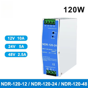 Alimentation à découpage sur rail DIN NDR 120W 12V 24V 48V AC/DC 2.5A 5A 10A SMPS, alimentations industrielles compactes 100-240VAC - Product Image 2