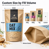 Emballage personnalisé pour flocons d'avoine, sachet écologique à fond plat, sac en papier kraft recyclable, sachets et rouleaux de film de qualité supérieure, film aluminium à l'intérieur du sachet