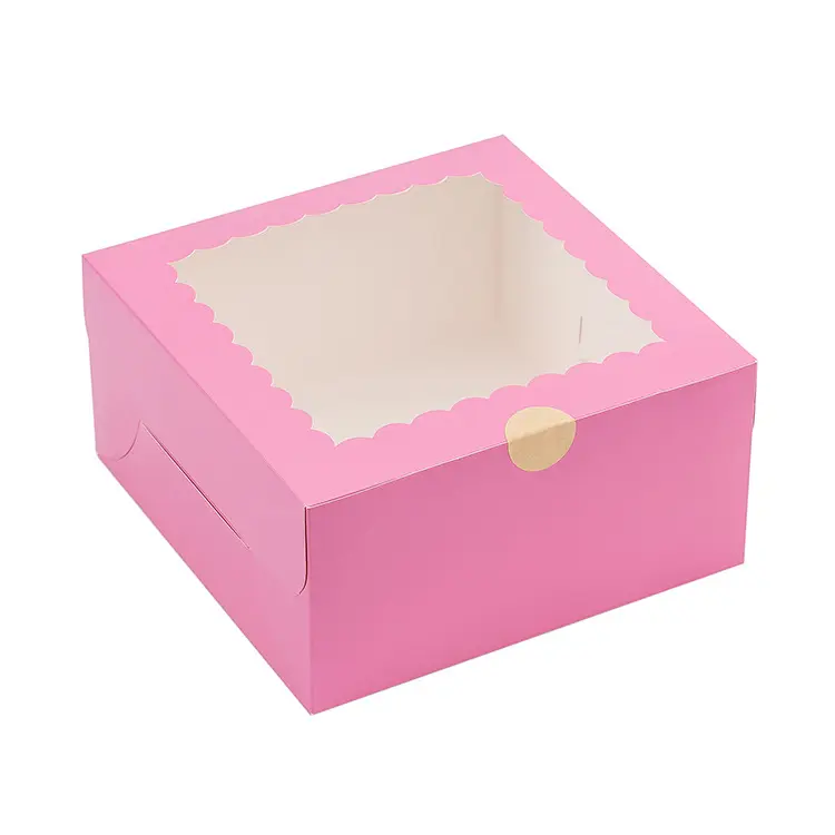 공장 직접 10X10X5 인치 접이식 케이크 상자 투명 창 화이트 핑크 스타 장식