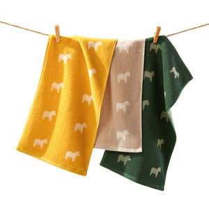 Serviette de bain pour enfants en jacquard dessin animé 25x50cm en coton pur doux et absorbant pour usage domestique Marron Jaune Vert - Product Image 4