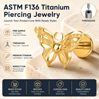 Perhiasan tindik JiaXin ASTM F136 Titanium Grade Implant, tanpa ulir, flat back, labret stud, untuk bibir, helix, conch, dengan inlay zircon berbentuk hati, ukuran 16G