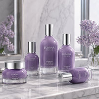 Flacons et pots cosmétiques en verre de luxe personnalisés OEM ODM, ensemble 50g 30ml 50ml 100ml 120ml, emballage de soins de la peau bleu dégradé mat, usine