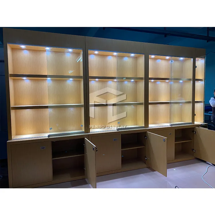 High end golden retail glass jewelry shop furniture showroom jewellery display showcase