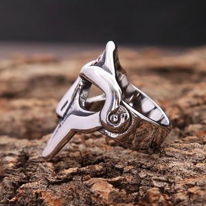 yunnique Punk Mask <b>Ring</b> Stainless Steel Men's Gothic Warrior Viking Style Red Stone Inlay JZ0072 - Product Image 4