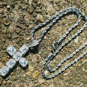Collana con Ciondolo Quadrato in Zircone Unisex, Stile Street, Catena Lunga per Maglione, Gioielli alla Moda - Product Image 5