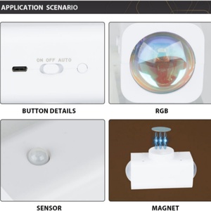 Lampe de nuit magnétique RGB rechargeable 1500 mAh, intelligente, à intensité variable, allumage/extinction automatique, ampoule LED portable en ABS avec capteur pour la décoration intérieure - Product Image 2