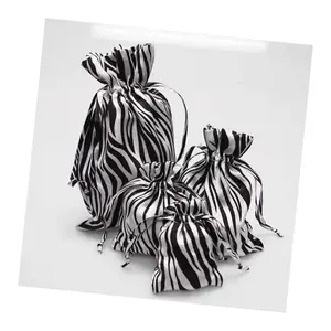 Zebra Print White Black Satin Pouch