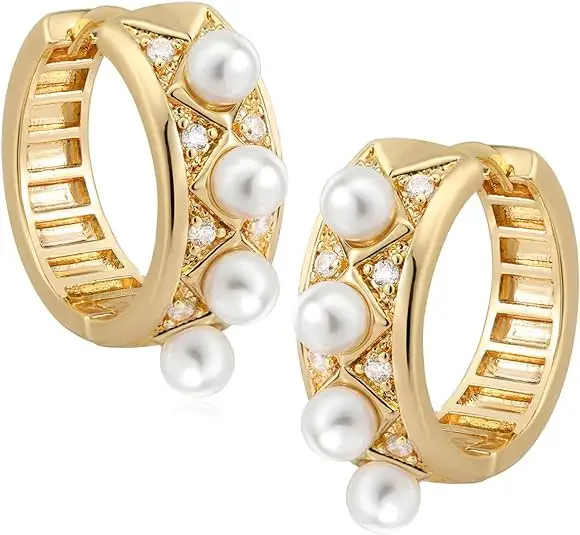 Open Large Ring Bride Wedding Cubic Zirconia Loop Bridal 18K Gold Double Huggiee Jewel Pure Zircon Pearl Earrings With Pearl