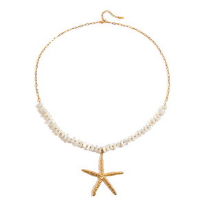 Collar con Colgante de Estrella de Mar, Acero Inoxidable, Piedra Natural, Patrón Martillado, Joyería de Moda - Product Image 5