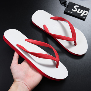 Men's Flip Flops Red White Non Slip Soft Sole Summer <b>Beach</b> Sandals Casual Outdoor Wear Injection Molded Sole Adult Size Q8 - Product Image 1
