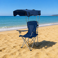 Chaise de pêche légère et portable avec accoudoirs métalliques, chaise de camping et de plage avec auvent et porte-gobelet