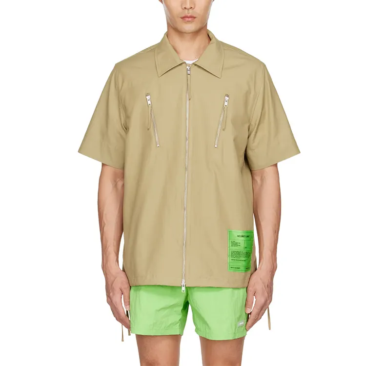Custom Fashion Blank Shirt Boxy Short Sleeve Zipper Mens Shirts