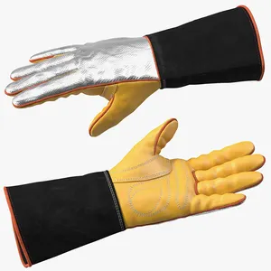 12 ''노랑 흑소 가죽 안전 보호 산업 방화 커스텀 로고 강화 손바닥 표준 레이저 용접 장갑