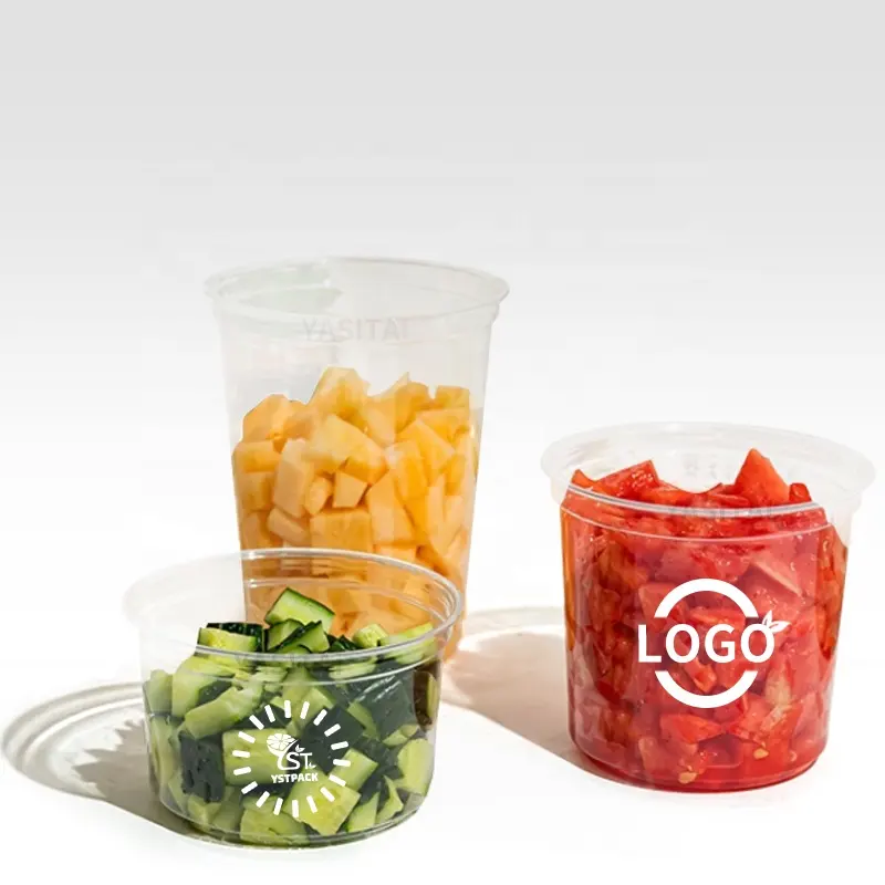Promosyon 16oz 117mm 650ml yuvarlak şekil plastik PET salata meyve sebze fındık için Deli konteyner kapaklı bardak