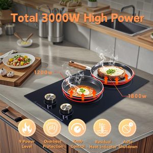 Placa de cocción eléctrica vitrocerámica empotrada de 2 quemadores con control por perilla, en negro Domino. - Product Image 3