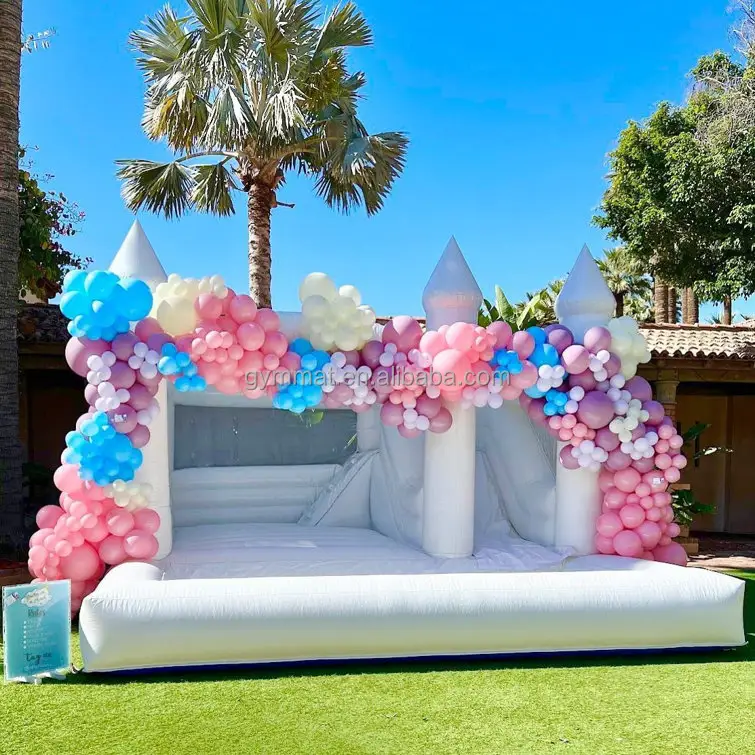 Inflatable White Bounce House Castle with an Air Blower Wedding Bouncy Castle Jumping Bed for Weddings Birthdays Parties
