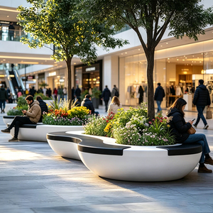 Sièges artistiques avec jardinière intégrée, mobilier paysager personnalisé en UHPC, sièges publics durables pour les stations balnéaires - Product Image 2