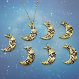Collier chaîne avec pendentif lune et œil maléfique en émail plaqué or 18 carats - Product Image 4