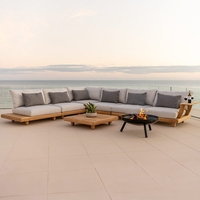 Ensemble de canapés en teck d'extérieur moderne, imperméable et résistant aux rayons du soleil, canapé de jardin en bois massif pour villa, cour
