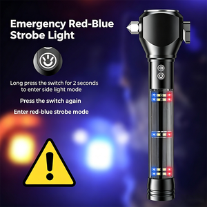 Lampe torche <span class=keywords><strong>solaire</strong></span> LED avec marteau de sécurité, lumière latérale, torche d'urgence rechargeable, outil d'évacuation de voiture pour le camping en plein air - Product Image 6