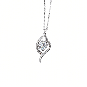 Collier Pendentif Classique pour Femme en Argent 925 Plaqué Rhodium avec Diamant Taille Ronde Brillante Sertissage Griffe Design Goutte d'Eau Chaîne à Maillons - Product Image 5