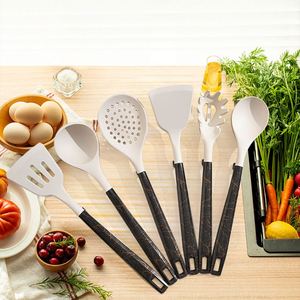 Ensemble d'ustensiles de cuisine antiadhésifs en silicone de qualité alimentaire, 7 pièces, spatules, cuillères, louche, support, lavable au lave-vaisselle, couleur personnalisable - Product Image 1