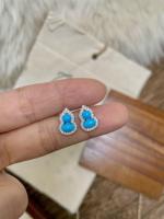 Boucles d'oreilles clous en argent 925 style national avec turquoise et gourde pour femme, luxe léger, mode haut de gamme, bijoux élégants en zircon