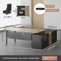 Bureau d'ordinateur commercial MEKIA Boss en PVC avec armoire latérale pour gestionnaire, superviseur, finance, table de 1,6 m et chaise, combinaison moderne pour bureau