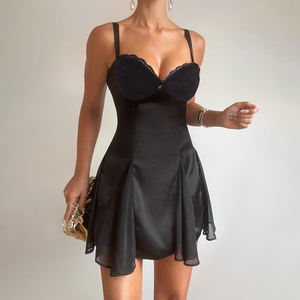 Vestido mini de encaje negro para mujer, sexy, sin espalda, con cintura natural, transpirable, ecológico, push-up, corte A, ideal para fiestas de verano. - Product Image 2