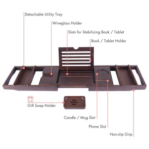 Caddie <span class=keywords><strong>de</strong></span> bain <span class=keywords><strong>extensible</strong></span> <span class=keywords><strong>de</strong></span> luxe en bambou, livre et porte-vin, organisateur gratuit <span class=keywords><strong>de</strong></span> savon, produits <span class=keywords><strong>de</strong></span> salle <span class=keywords><strong>de</strong></span> bain, <span class=keywords><strong>plateau</strong></span> <span class=keywords><strong>de</strong></span> <span class=keywords><strong>baignoire</strong></span> - Product Image 2