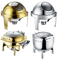 Équipement de restauration commerciale, ensemble de chauffe-plat rond de luxe en acier inoxydable or, ensemble de Buffet