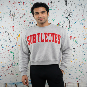 Clush Sports Men's SUBTLETIES HEATHER GREY Hooded Half Zip Velour Oversized Sweatshirt 100% Cotton <b>RED</b> Applique Embroidery Color - Product Image 1