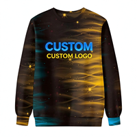 Sweatshirt Crewneck Pria Custom 3D Sublimasi Heat Transfer Printing Pola Langit Berbintang Galaksi Biru