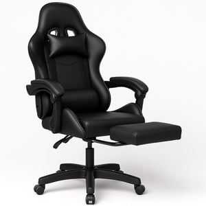 <span class=keywords><strong>Meilleur</strong></span> prix, chaise de jeu <span class=keywords><strong>gamer</strong></span> en cuir noir pleine surface, rembourrage, chaise de jeu professionnelle à succès, logo OEM personnalisé avec repose-pieds - Product Image 1