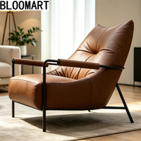 Fauteuil d'appoint en cuir véritable de haute qualité avec structure en acier au carbone et finition cuivre antique, idéal pour la maison ou l'hôtel, chaise longue individuelle