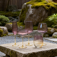Verres à vin en verre soufflé à la main, design moderne, ombré violet, nervurés, à long pied, écologiques, capacité 500 ml, pour coupe, vente en gros