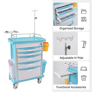 Chariots d'urgence en <span class=keywords><strong>plastique</strong></span> ABS pour hôpitaux, chariot médical de petite taille, avec plateau, pôle iv, BT-EY001b - Product Image 2