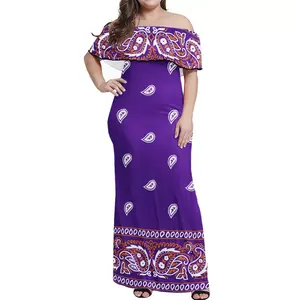 2021 Low Price Bandana Style Printed Casual Sexy Ladies Off Shoulder Dresses Custom Fashionable Women's Plus Size Dresses