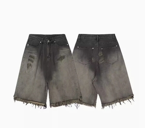 Mùa Hè Số Lượng Cao Đường Phố Retro Rửa Đau Khổ Denim <span class=keywords><strong>Jans</strong></span> Quần Short Quần Lỏng Cho Nam Giới Quá Khổ - Product Image 2