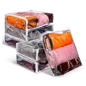 可折叠可回收透明聚氯乙烯毛毯袋带拉链被子床上用品收纳袋透明移动乙烯基衣服收纳袋
