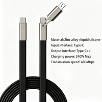 Kabel Data Pengisian Daya 2-in-1 Silikon Pipih 240W PD dari Pabrik, Ramah Kulit, Anti Kusut, Cetak Logo Kustom