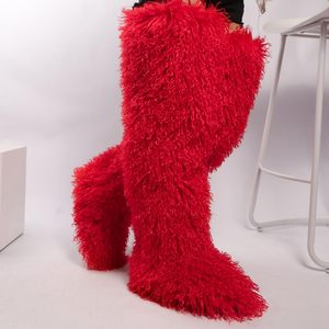 Moda uyluk yüksek kürk çizmeler diz üzerinde kabarık yüksek çizmeler kadınlar için uzun kürklü ayakkabı - Product Image 6