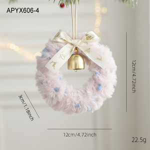 Dekorasi Karangan Bunga Natal Kecil Berbulu Lucu dengan Pita dan Lonceng Emas Cocok untuk Pintu, Jendela, dan Gantungan Mobil. - Product Image 6