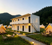 Maison conteneur pliable à 2 étages, hôtel conteneur modulaire préfabriqué avec balcon, hébergement portable pour camping et complexe hôtelier