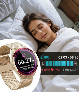 Montre connectée haut de gamme avec <span class=keywords><strong>lunette</strong></span> rouge, bracelet en maille d'acier inoxydable, écran TFT, étanche IP67, cadran analogique classique pour le bureau et les affaires - Product Image 4