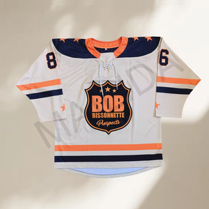 Ice Hockey <strong>Jersey</strong> OEM <strong>Blue</strong> and White Bird Eye Mesh Hockey <strong>Jersey</strong> Customizable Tackle Twill Embroidery Ice Hockey Uniform - Product Image 5