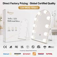 Grand miroir de maquillage arqué avec éclairage LED, 10 LED CRI90, lumière uniforme, Bluetooth, sans fil, tactile, à intensité variable, miroir de salon, vente en gros
