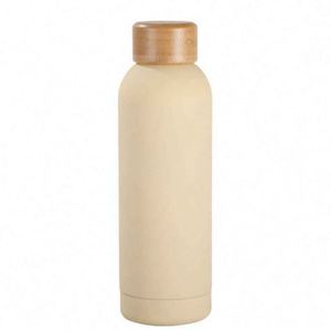 Stainless Steel Vacuum Tumbler Grey With Wooden Lid Minimalist Design Travel <b>Bottle</b> Double Wall Insulated 24 Hour Thermal - Product Image 3